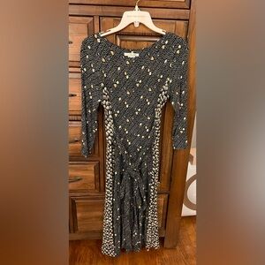 Boden Black and Cream Patterned Waist Tie Dress, US size 4